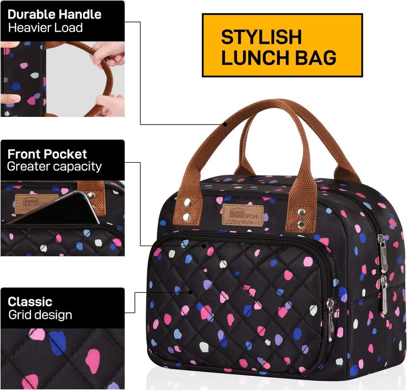 Buringer HOMESPON Lunch Bag for Woman Man Adults with Front Pocket Insulated Lunch Tote Lunch Box Container for Work Picnic or Travel（Multi Dots） - Image 2
